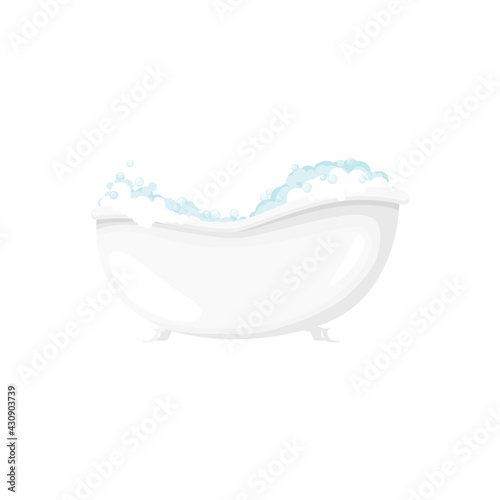 Soapy bubbles in bathtub bathroom object isolated cartoon icon. Vector bath-tub with froth and soap, bath or toilet room equipment. Health hygiene, sanitary object, spa and baby shower element sign