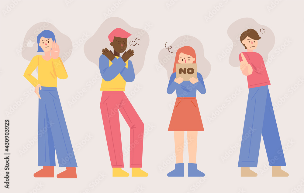 People are standing and making a gesture of rejection. flat design style minimal vector illustration.