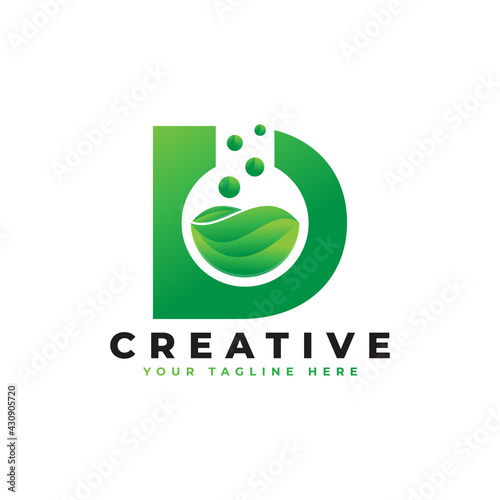 Letter D with Abstract lab logo. Usable for Business, Science, Healthcare, Medical, Laboratory, Chemical and Nature Logos.