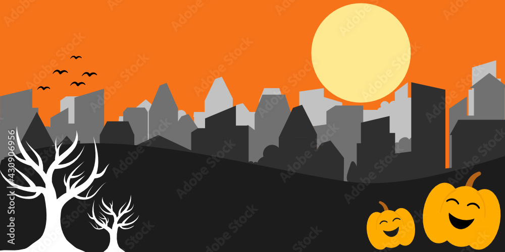 Happy Halloween day with cityscape background.