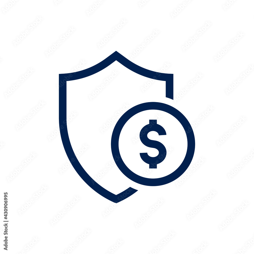 Money Protection. Payment security. Dollar currency sign with a shield icon concept isolated on white background. Vector illustration Money Protection. Payment security. Dollar currency sign with a shield icon concept isolated on white background. Vector illustration