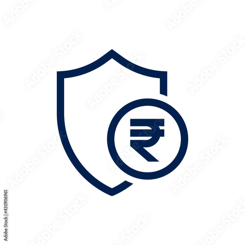 Money Protection. Payment security. Rupee currency sign with a shield icon concept isolated on white background. Vector illustration