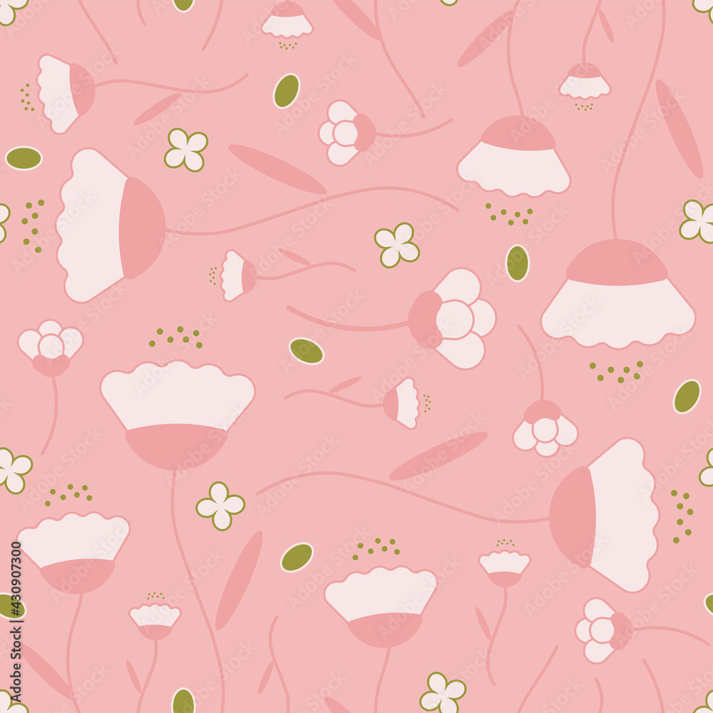 Abstract pink cute floral seamless vector pattern design. Suited for background, textile, card prints, and wrapping paper.
