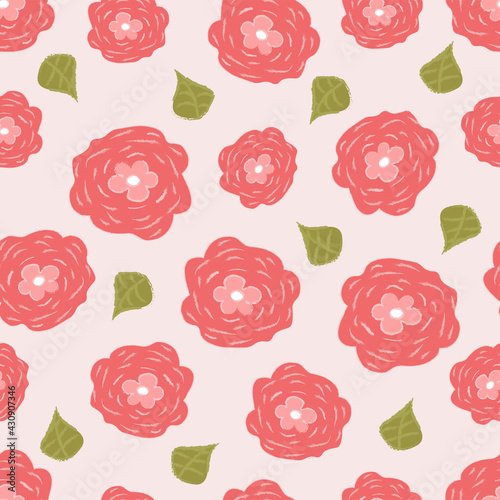 Red rose petal abstract seamless vector pattern design. Suited for background, textile, card prints, and wrapping paper.  © Pichiiart
