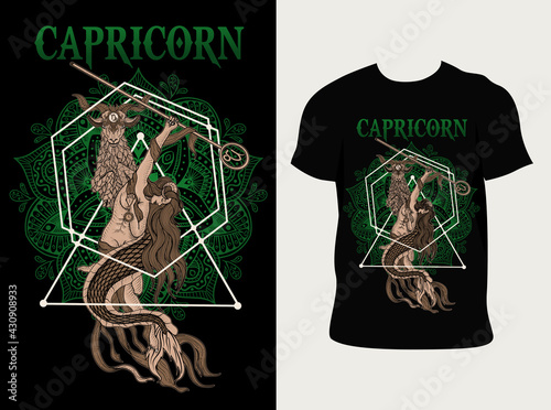illustration Capricorn zodiac symbol with t shirt design