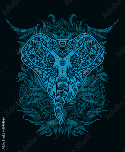 illustration vector elephant head mandala style with vintage engraving ornament