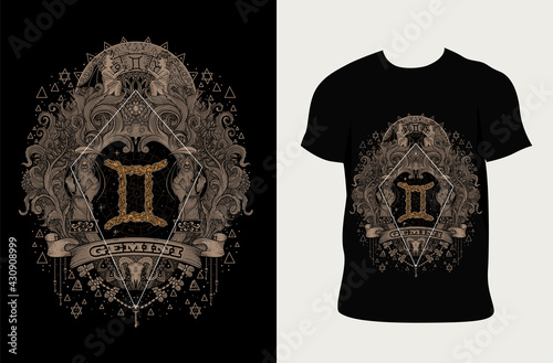 illustration Gemini zodiac symbol with t shirt design