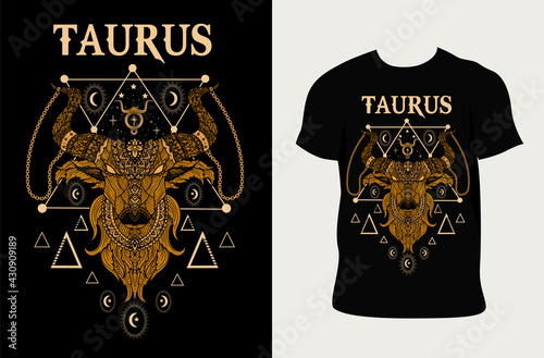 illustration Taurus zodiac symbol with t shirt design