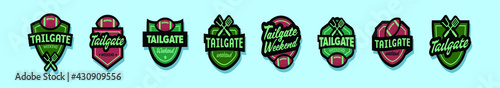 set of tailgates party cartoon icon design template with various models. vector illustration isolated on blue background