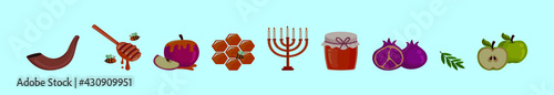 Photos rosh hashanah jewish holiday elements cartoon icon design template with various models