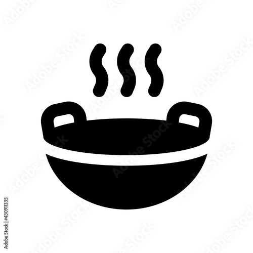 Traditional Chinese wok cooking pan with two handles vector icon for food 