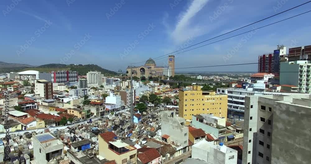 City of Aparecida, São Paulo, Brazil. View of a cable car, showing a ...