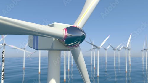 Offshore wind powers. Renewable energy, eco-friendly wind power generation. 