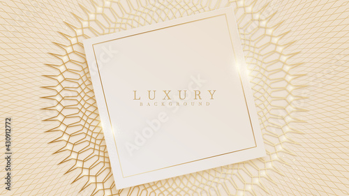 Elegant cream shade background with square golden line elements. Realistic luxury paper cut style 3d modern concept. vector illustration for design.