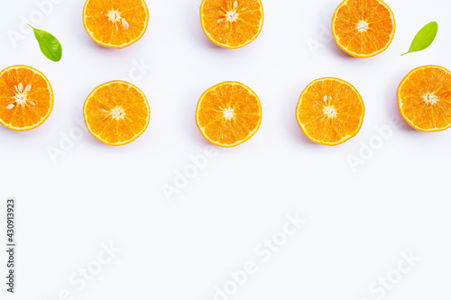 Orange fruits on white background. Citrus fruits low in calories, high in vitamin C and fiber