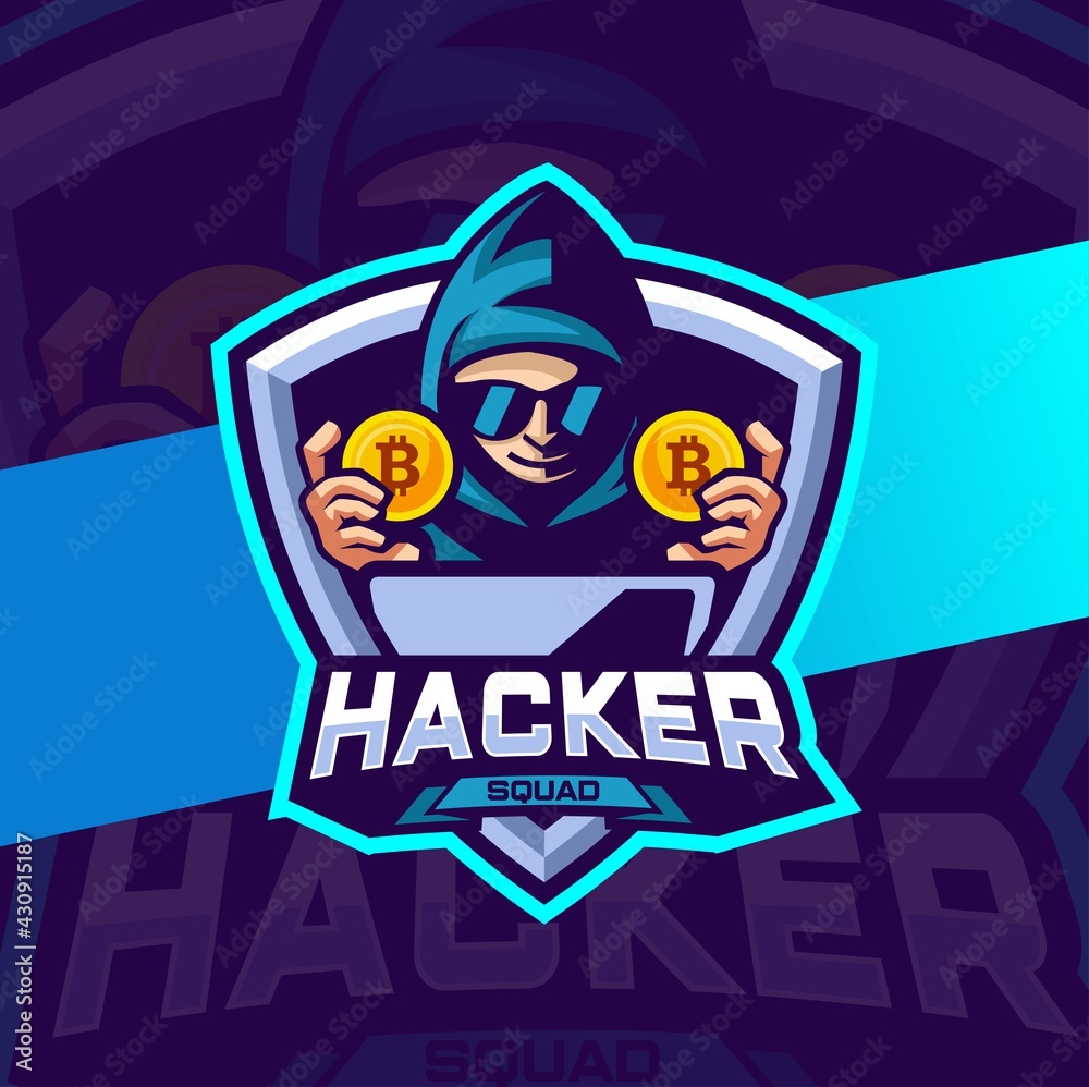 Obraz premium hacker cryptocurrency mascot logo design for e-sport and team logo