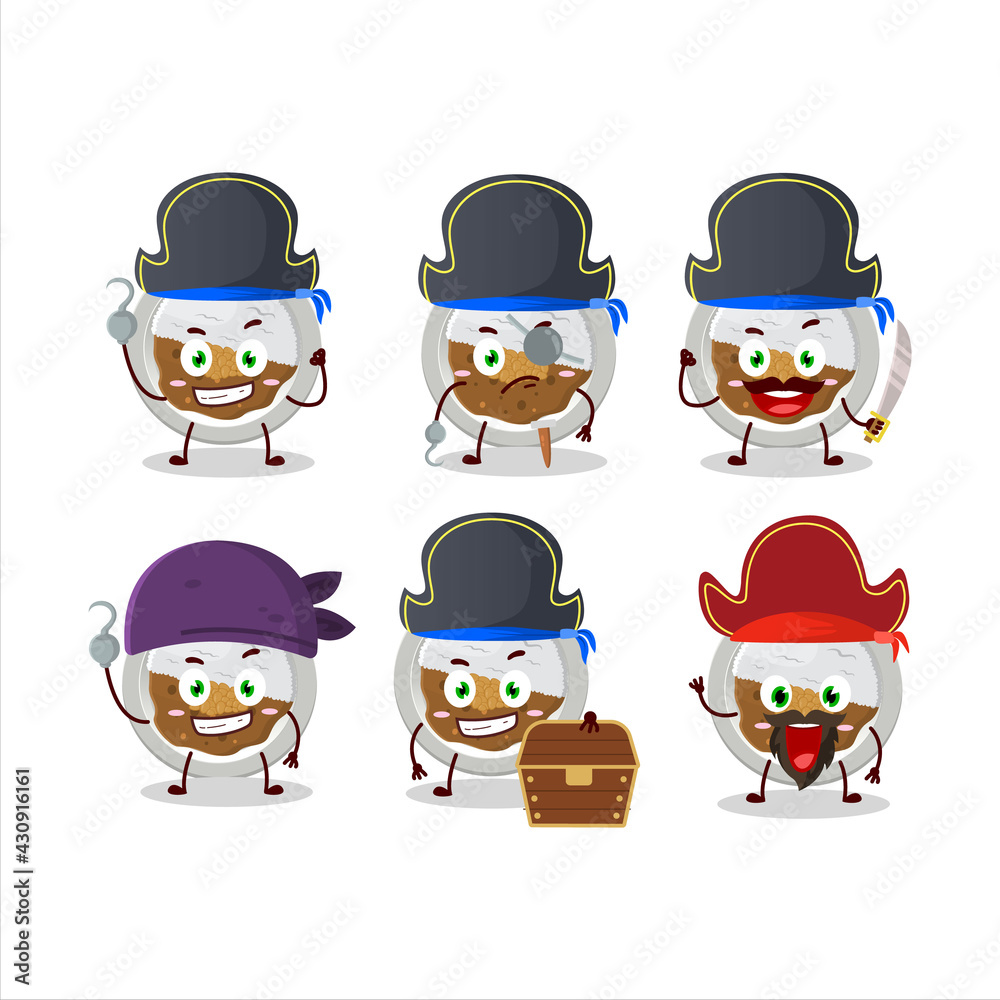 Cartoon character of coco ichibanya curry with various pirates emoticons