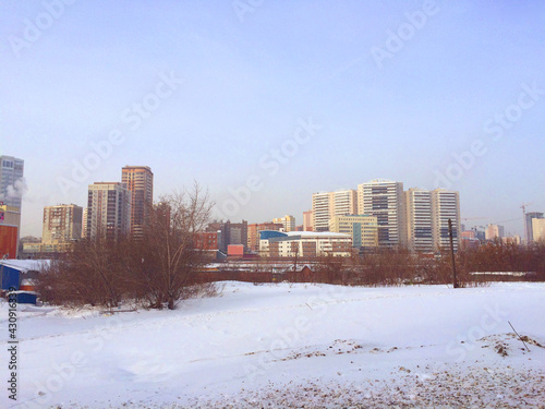 Typical Russian city and buildings during winter time.