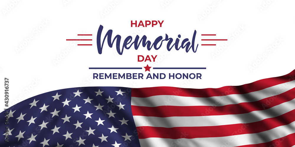 Naklejka premium Memorial day card with flag and text