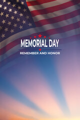 Memorial day card with flag and text
