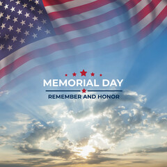 Memorial day card with flag and text