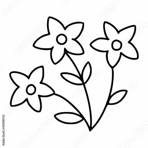 Beautiful flower in shape of star. Vector illustration of doodles.
