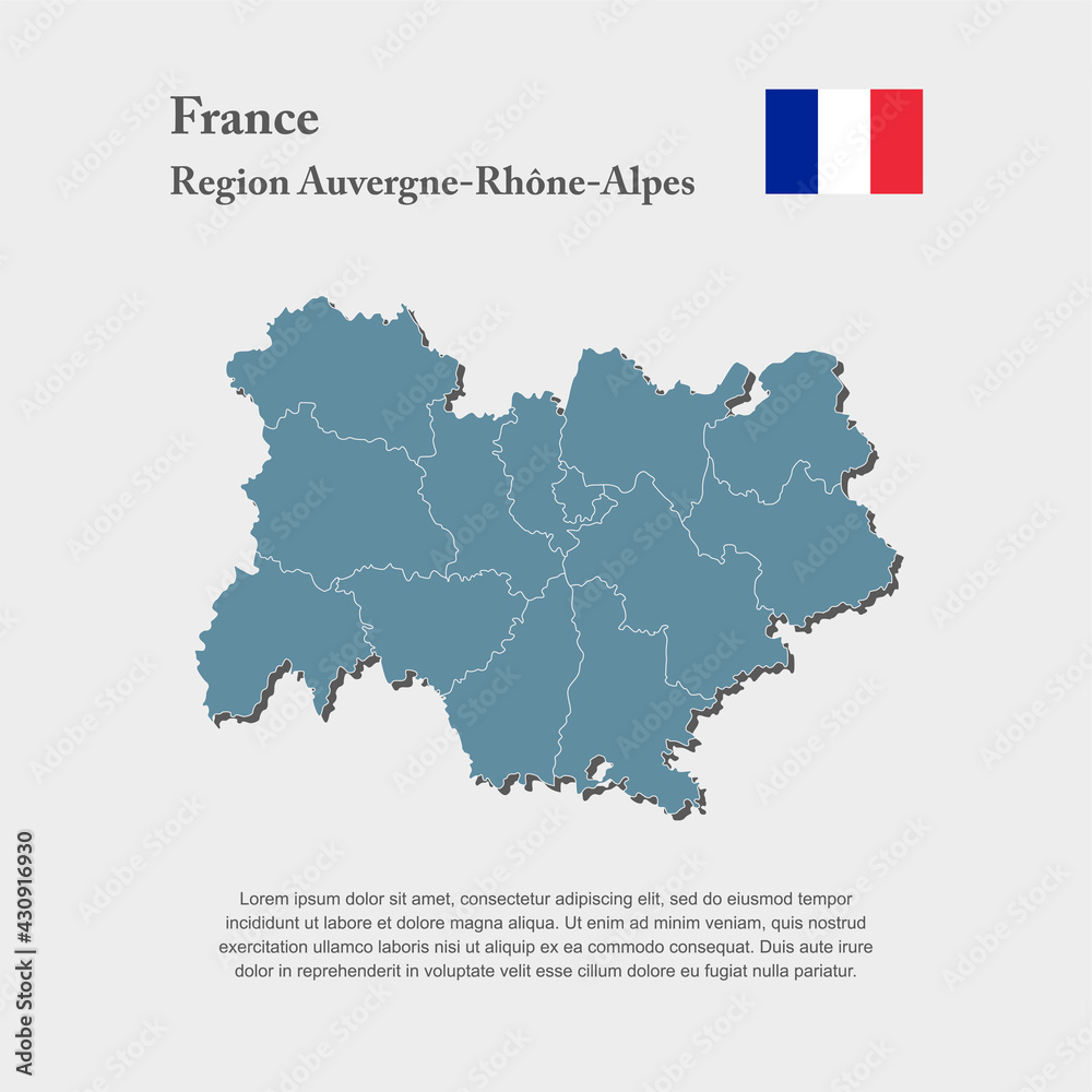 Map region country France, Auvergne French Alpes