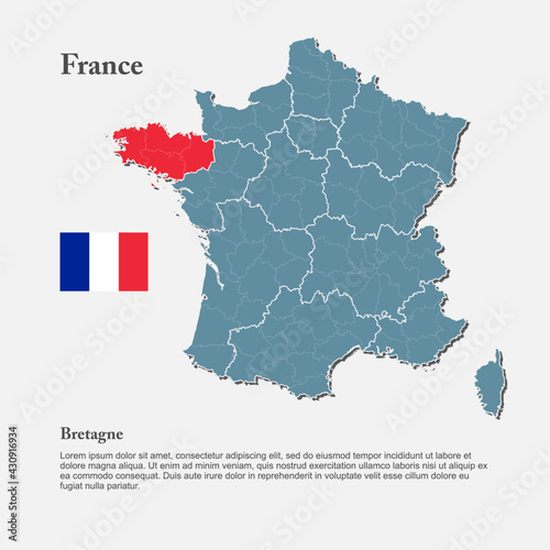 Vector map Europe country France, region Bretagne