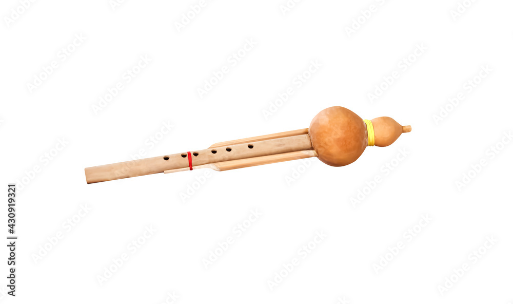 Old bamboo flute with hole isolated on white background , clipping path Old bamboo flute with hole isolated on white background , clipping path