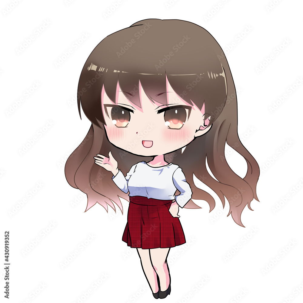 イラスト素材 アニメキャラ風 笑顔で案内する私服の女子 Stock Illustration Adobe Stock