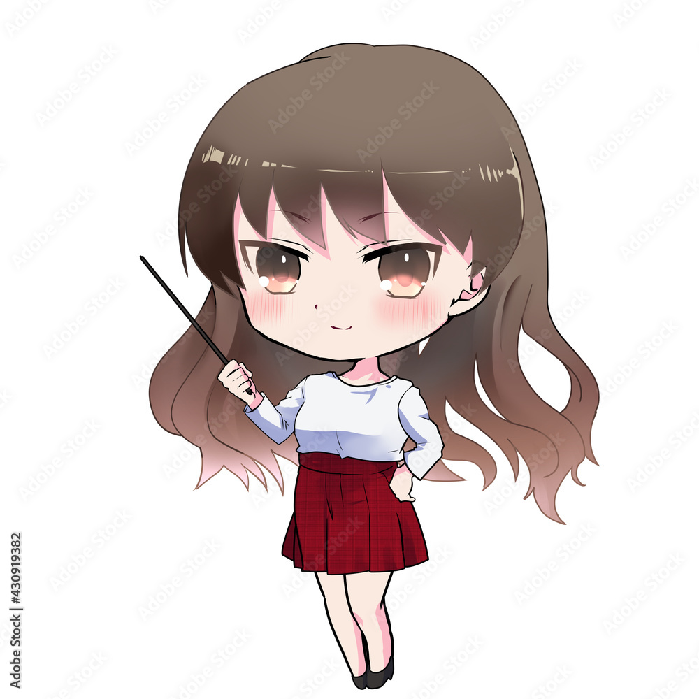 イラスト素材 笑顔で指し棒を持つアニメキャラ風の私服女子 Stock Illustration Adobe Stock