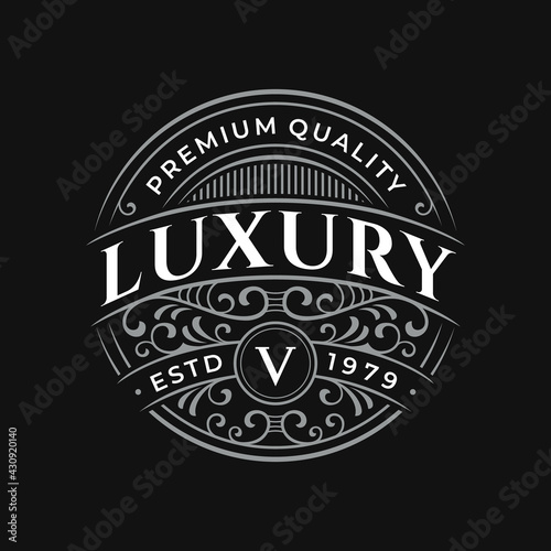 Vintage luxury badge logo template. Suitable for whiskey, alcohol label, beer, shop signage.