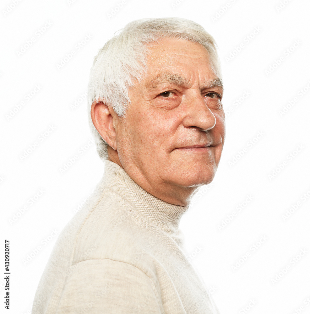Lifestyle and old people concept: portrait of happy senior man over white background Lifestyle and old people concept: portrait of happy senior man over white background
