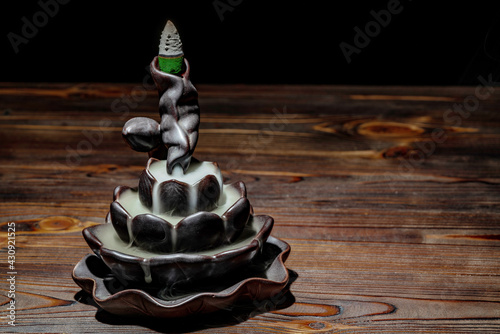Fotografie, Obraz Ceramic backflow incense burner in the form of lotus flower