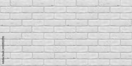 Texture white brick wall for exterior, interior, website, background, graphic design. illustration. Seamless pattern. Photorealistic close up.