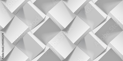 Fototapeta Naklejka Na Ścianę i Meble -  Light seamless geometric pattern. Realistic 3d cubes from white paper. template for wallpapers, textile, fabric, wrapping paper, backgrounds. Abstract texture with volume extrude effect.