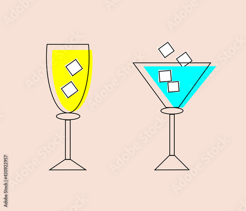 set of glasses of different shapes. retro style