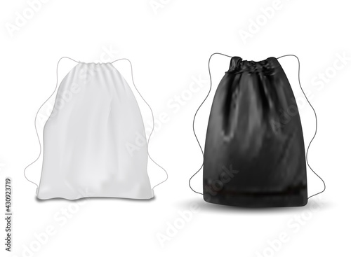 White,black backpack with laces. Sport bag mockup on white background.