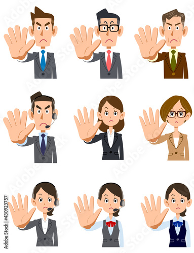 静止する会社員の男女の上半身セット
