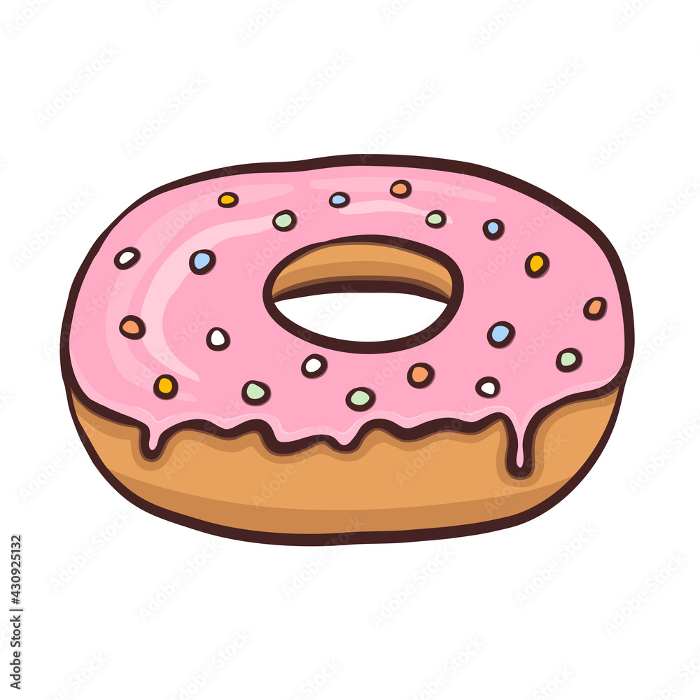 Cute colorful Donut isolated on white background with pink glaze. Vector illustration. Cute colorful Donut isolated on white background with pink glaze. Vector illustration.