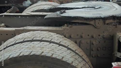 Fifth wheel coupling truck tires old dirty parts