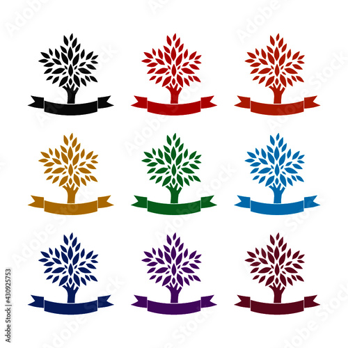Tree icon isolated on white background color set