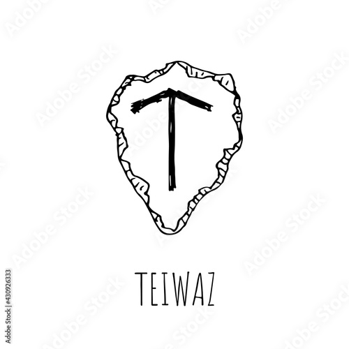 Teiwaz rune written on a stone. Vector illustration. Isolated on white.