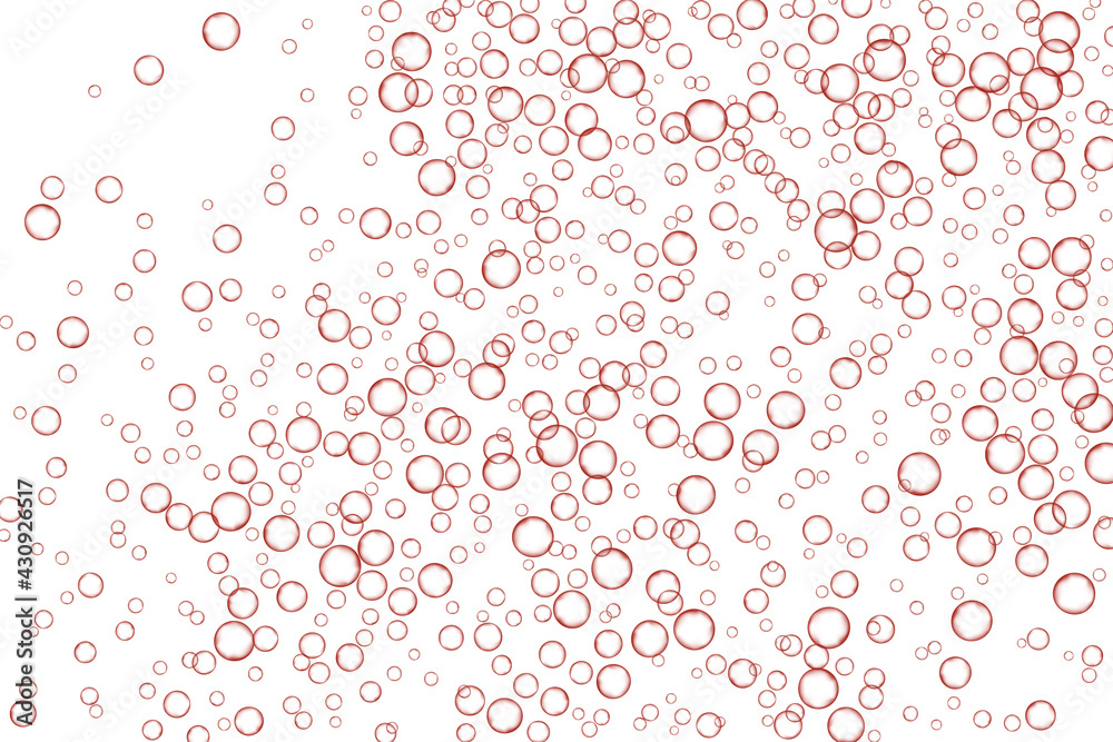 Red air Bubbles, oxygen, champagne crystal clear isolated on white background modern design. Vector illustration of EPS 10.