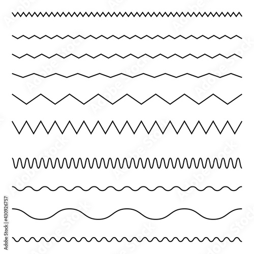 Seamless line and wavy zigzag lines. Graphic design elements. Outline sign border element kit.