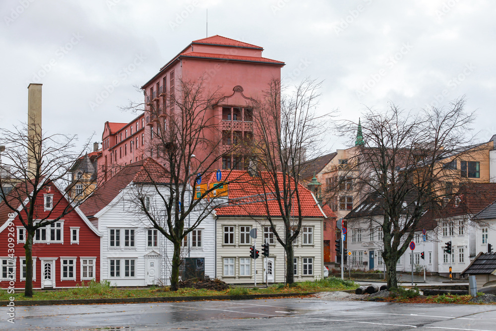 Obraz premium Street view of Bergen, old Norwegian town