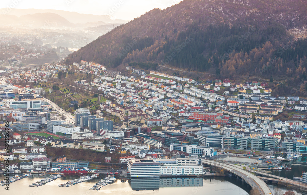 Bergen Norway, aerial city view with modern living houses