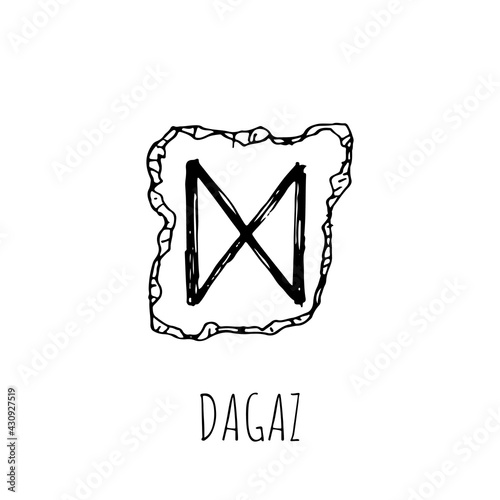 Dagaz rune written on a stone. Vector illustration. Isolated on white.
