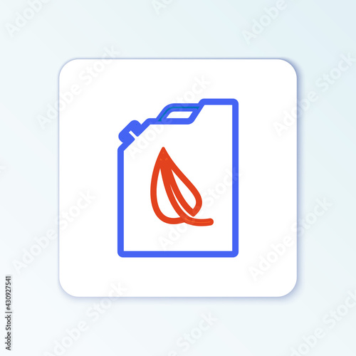 Line Bio fuel canister icon isolated on white background. Eco bio and barrel. Green environment and recycle. Colorful outline concept. Vector