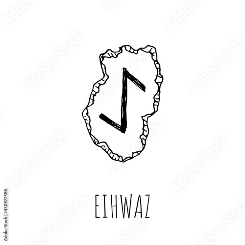 Eihwaz rune written on a stone. Vector illustration. Isolated on white.